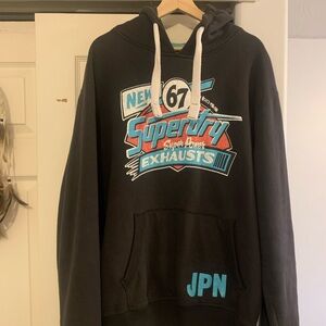 Superdry Black Hoodie with Teal Graphics